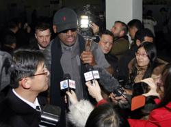 Dennis Rodman speaks to reporters in North Korea